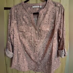 Notations Pink and Black Print Blouse, Womens Size Medium